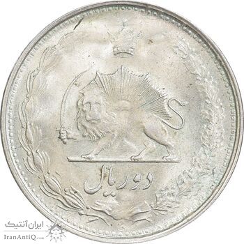 سکه 2 ریال 1323/2 - سورشارژ تاریخ - نوع دو - MS63 - محمد رضا شاه