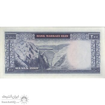 اسکناس 200 ریال (آموزگار - فرمان فرماییان) نوشته قرمز - تک - AU50 - محمد رضا شاه