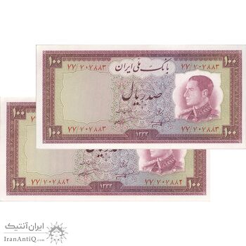 اسکناس 100 ریال 1333 - جفت - UNC62 - محمد رضا شاه