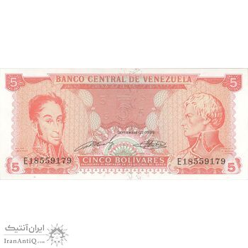 اسکناس 5 بولیوار 1989 جمهوری چهارم - تک - UNC64 - ونزوئلا