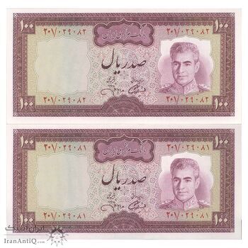 اسکناس 100 ریال (آموزگار - جهانشاهی) - جفت - UNC63 - محمد رضا شاه