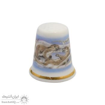 انگشتانه چینی قدیمی طرح سمور آبی - کد 006581