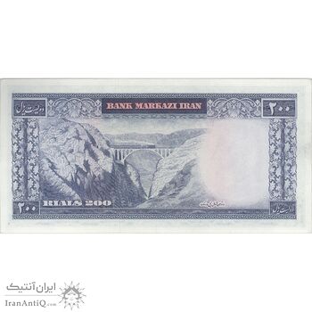 اسکناس 200 ریال (آموزگار - سمیعی) نوشته قرمز - تک - AU58 - محمد رضا شاه