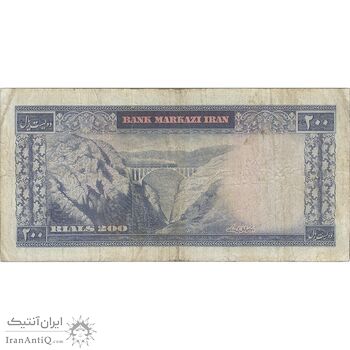 اسکناس 200 ریال (آموزگار - فرمان فرماییان) نوشته قرمز - تک - VF20 - محمد رضا شاه