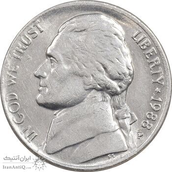 سکه 5 سنت 1988P جفرسون - AU50 - آمریکا