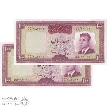 اسکناس 100 ریال (هویدا - سمیعی) - جفت - UNC62 - محمد رضا شاه