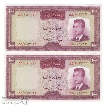 اسکناس 100 ریال (هویدا - سمیعی) - جفت - UNC62 - محمد رضا شاه