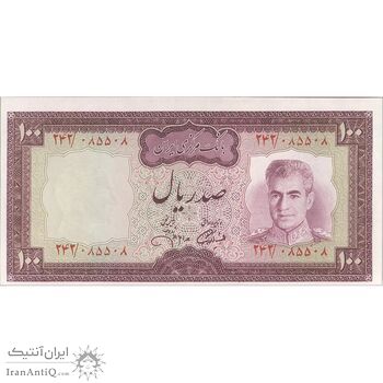 اسکناس 100 ریال (آموزگار - جهانشاهی) ارور کادر - تک - UNC63 - محمد رضا شاه