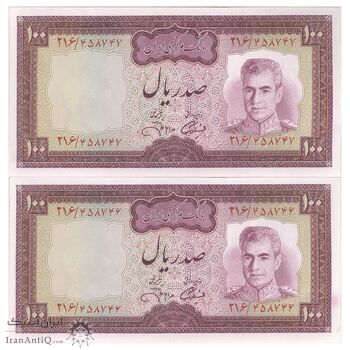 اسکناس 100 ریال (آموزگار - جهانشاهی) - جفت - UNC63 - محمد رضا شاه