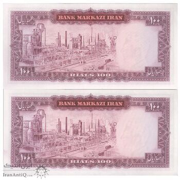 اسکناس 100 ریال (آموزگار - جهانشاهی) - جفت - UNC63 - محمد رضا شاه