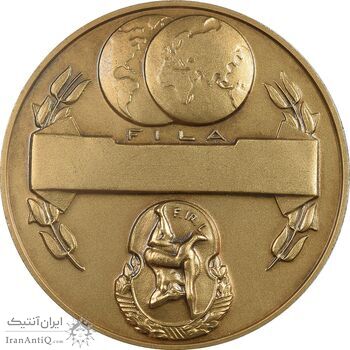 مدال یادبود مسابقات جهانی کشتی تهران 1352 - با جعبه فابریک - UNC - محمد رضا شاه