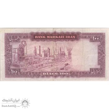 اسکناس 100 ریال (آموزگار - سمیعی) نوشته قرمز - تک - VF30 - محمد رضا شاه