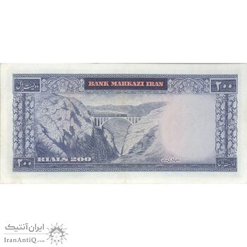اسکناس 200 ریال (آموزگار - فرمان فرماییان) نوشته سیاه - تک - AU55 - محمد رضا شاه
