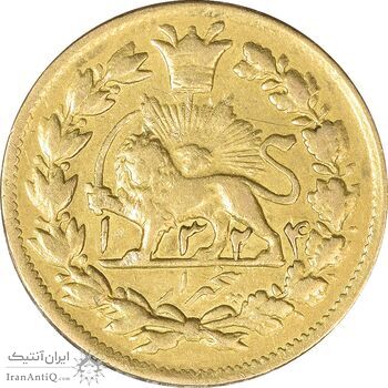 سکه طلا 5000 دینار خطی 1324 - EF45 - محمدعلی شاه
