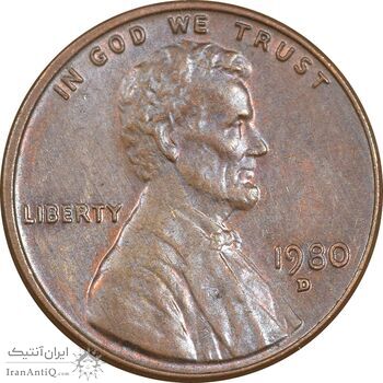 سکه 1 سنت 1980D لینکلن - AU55 - آمریکا