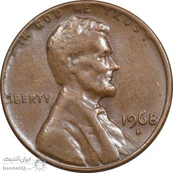 سکه 1 سنت 1968D لینکلن - AU50 - آمریکا
