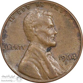 سکه 1 سنت 1964D لینکلن - EF45 - آمریکا
