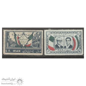 تمبر ورود گرونچی رئیس جمهور ایتالیا 1336 - محمدرضا شاه