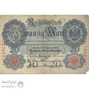 اسکناس 20 مارک 1914 ویلیام دوم - تک - VF - آلمان