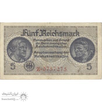 اسکناس 5 مارک بدون تاریخ (1940-1945) رایش سوم - تک - VF - آلمان