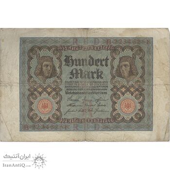اسکناس 100 مارک 1920 جمهوری وایمار - تک - VF25 - آلمان