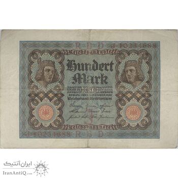 اسکناس 100 مارک 1920 جمهوری وایمار - تک - VF30 - آلمان