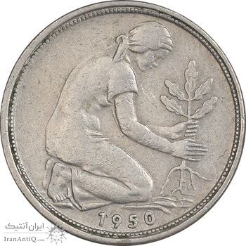 سکه 50 فینیگ 1950G جمهوری فدرال - EF40 - آلمان