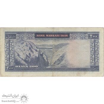 اسکناس 200 ریال (آموزگار - سمیعی) نوشته قرمز - تک - VF25 - محمد رضا شاه