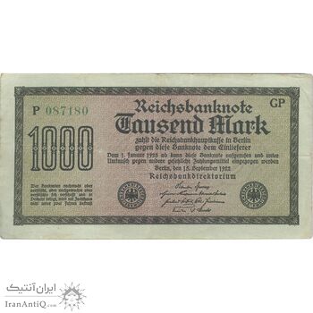 اسکناس 1000 مارک 1922 جمهوری وایمار - تک - VF - آلمان