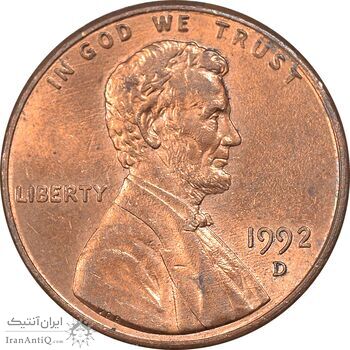 سکه 1 سنت 1992D لینکلن - MS62 - آمریکا