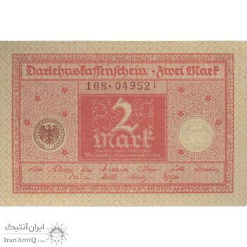 اسکناس 2 مارک 1920 جمهوری وایمار - تک - EF - آلمان
