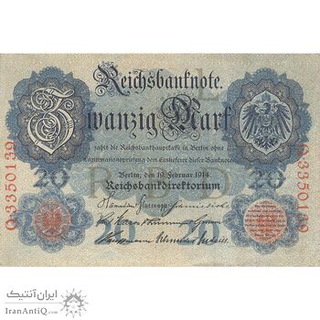 اسکناس 20 مارک 1914 ویلیام دوم - تک - EF - آلمان