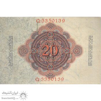 اسکناس 20 مارک 1914 ویلیام دوم - تک - EF - آلمان