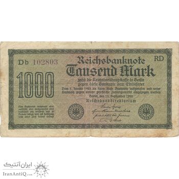 اسکناس 1000 مارک 1922 جمهوری وایمار - تک - F - آلمان