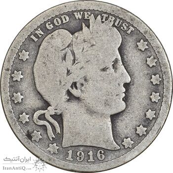 سکه کوارتر دلار 1916 باربر - VF30 - آمریکا سکه کوارتر دلار 1916 باربر - VF30 - آمریکا