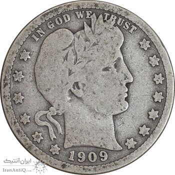 سکه کوارتر دلار 1909 باربر - VF30 - آمریکا