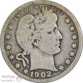 سکه کوارتر دلار 1902 باربر - VF35 - آمریکا