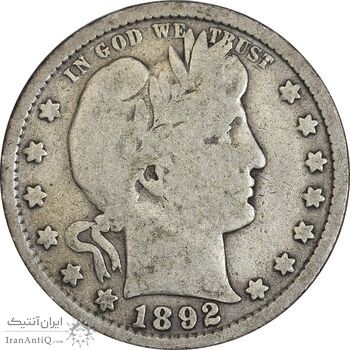 سکه کوارتر دلار 1892 باربر - VF30 - آمریکا