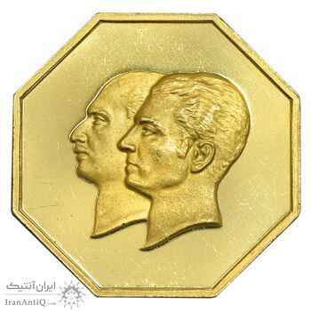 مدال طلا 5 گرمی بانک ملی - هشت ضلعی - PF62 - محمد رضا شاه