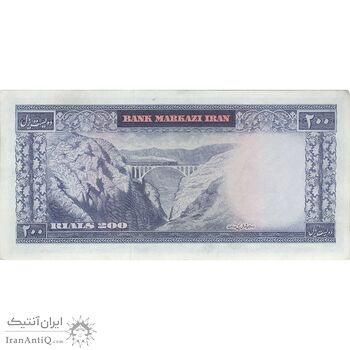اسکناس 200 ریال (آموزگار - سمیعی) نوشته قرمز - تک - AU55 - محمد رضا شاه