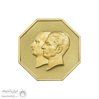 مدال طلا 5 گرمی بانک ملی - هشت ضلعی - PF64 - محمد رضا شاه