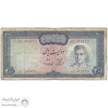 اسکناس 200 ریال (آموزگار - سمیعی) نوشته سیاه - تک - VF25 - محمد رضا شاه
