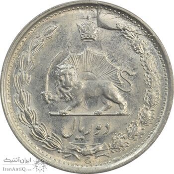 سکه 2 ریال 2535 - شکستگی قالب - MS63 - محمد رضا شاه سکه 2 ریال 2535 - شکستگی قالب - MS63 - محمد رضا شاه