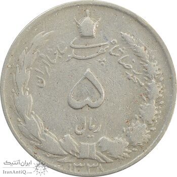 سکه 5 ریال 1338 - ضخیم - مکرر پشت سکه - VF - محمد رضا شاه سکه 5 ریال 1338 - ضخیم - مکرر پشت سکه - VF - محمد رضا شاه