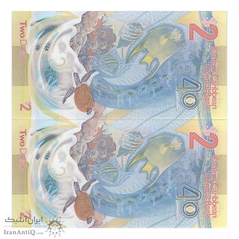 اسکناس 2 دلار 2023 چارلز سوم - جفت - UNC65 - حوزه کارائیب شرقی