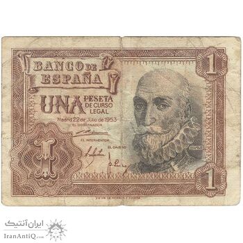 اسکناس 1 پزتا 1953 فرانسیسکو فرانکو - تک - VF - اسپانیا