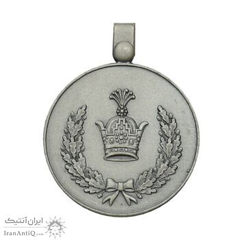 مدال نقره خدمت (دو رو تاج) - ضرب SPORRONG - با کاور فابریک - UNC - رضا شاه