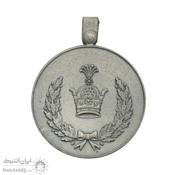 مدال نقره خدمت (دو رو تاج) - ضرب SPORRONG - با کاور فابریک - UNC - رضا شاه