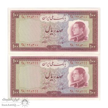 اسکناس 100 ریال 1333 - جفت - AU58 - محمد رضا شاه