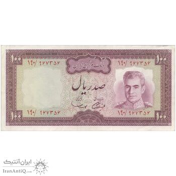 اسکناس 100 ریال (آموزگار - سمیعی) نوشته سیاه - تک - EF40 - محمد رضا شاه